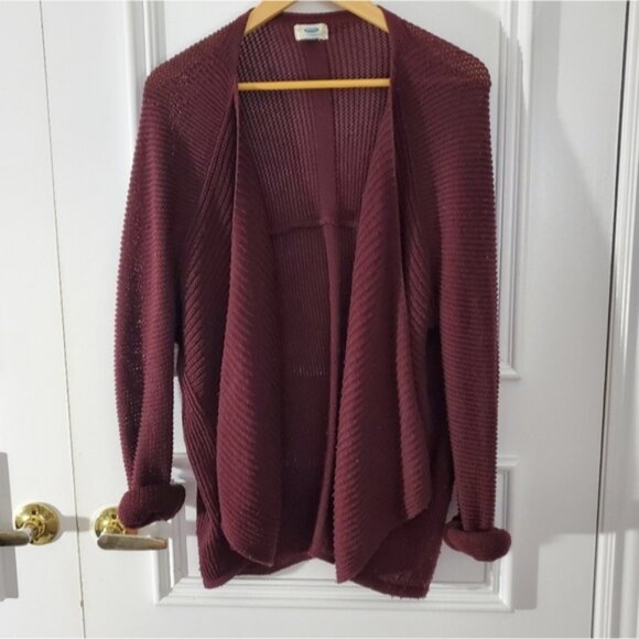 Maroon Knit Asymmetrical front flap oversized cardigan- S (Fits M too)​ - Picture 1 of 10